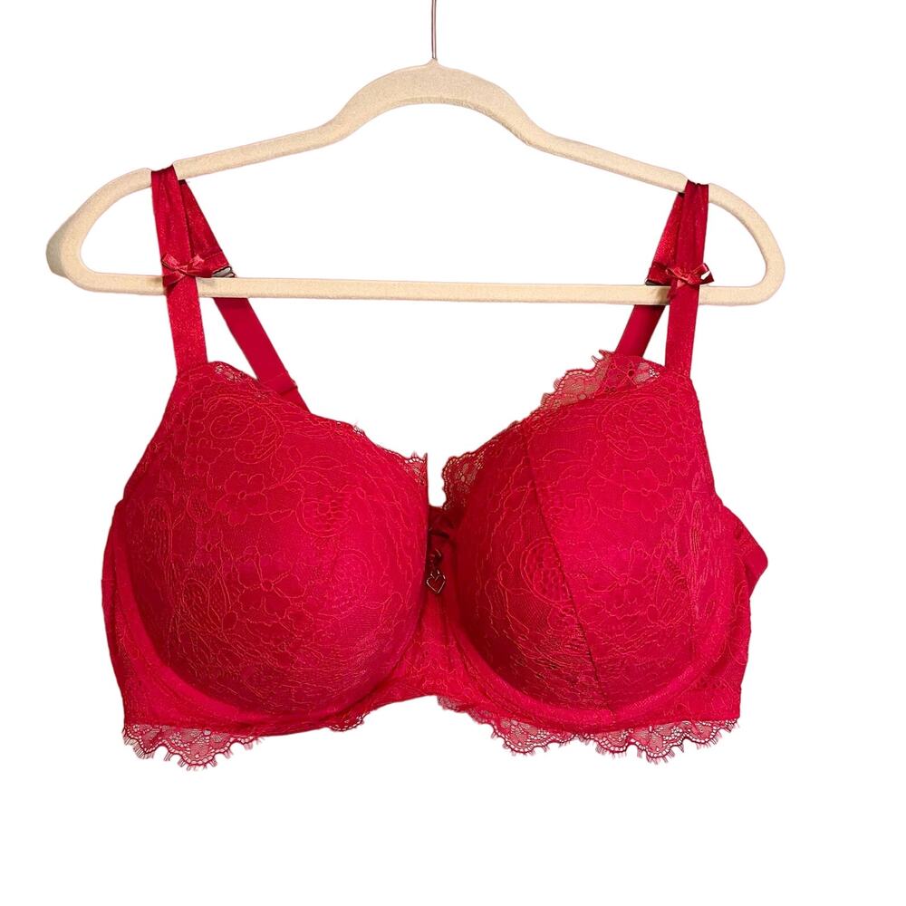 Cacique Women's Red Lace Lingerie Full Coverage Push-Up Bra Size 46DD